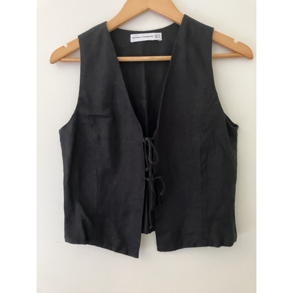 Faithful The Brand Linen Vest In Black Sz US 6 Classic Quiet Luxury